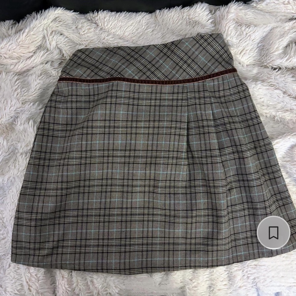 1990's Plaid brown, gray & blue skirt